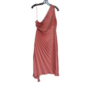 Banana Republic One Shoulder Pleated Midi Dress Terracotta Rose 6 Party Formal